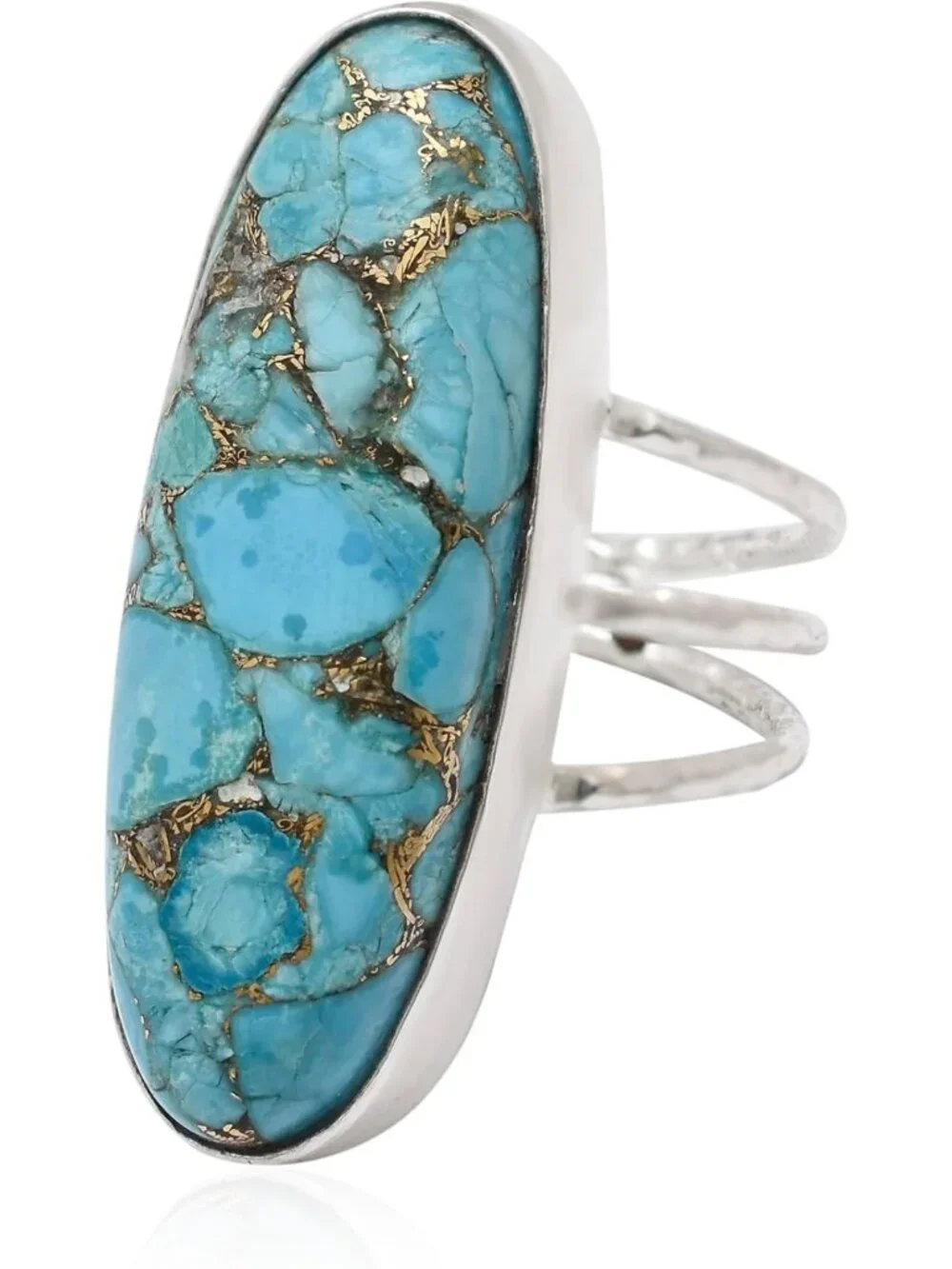 Handmade 925 Sterling Silver Long Oval Turquoise Statement Ring for Women